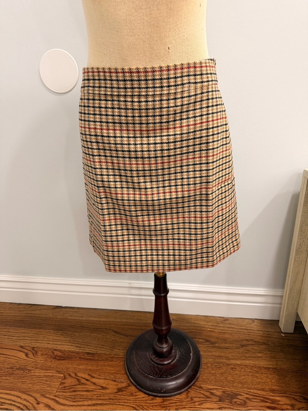 J. Crew Plaid Mini Skirt in Tan, Black & Red
